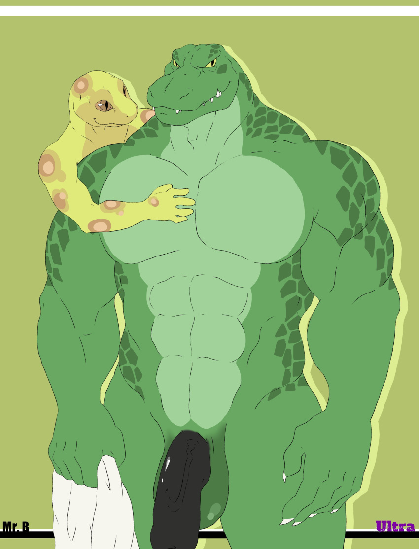 absurd_res alligator alligatorid crocodile crocodilian crocodylid duo gecko genitals hi_res lizard male male/male mr._brapion mr_ultra muscular penis reptile scalie size_difference