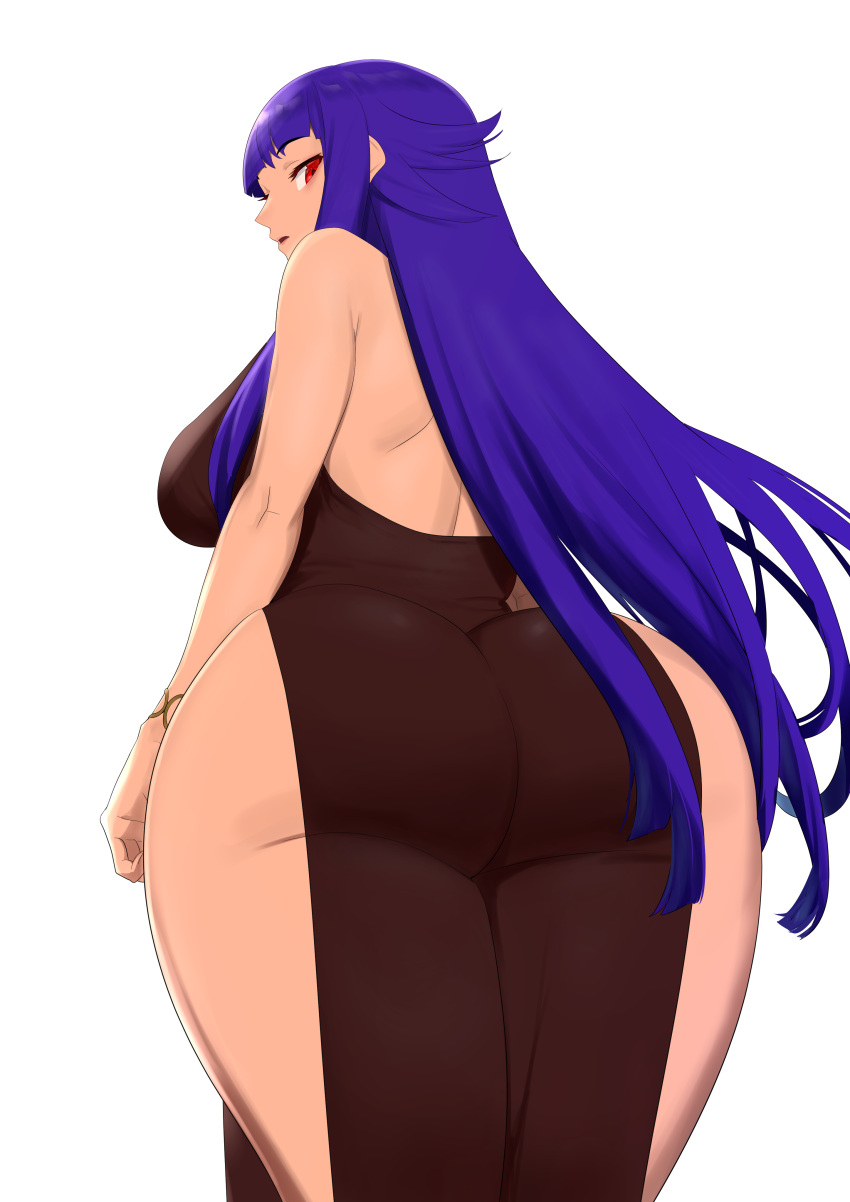 ass ass_focus big_ass bottom_heavy bubble_butt cate_(dual_dragons) dress huge_ass large_ass long_hair looking_at_viewer presenting_hindquarters purple_hair red_eyes remomon sideboob skimpy_dress thick_ass thick_thighs