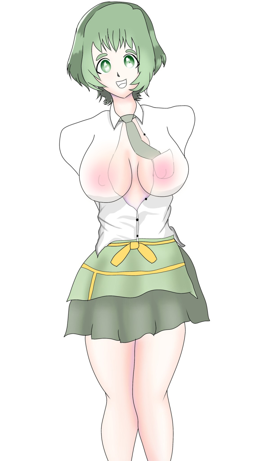 100_kanojo cazeduart green_eyes green_hair kimi_no_koto_ga_dai_dai_dai_dai_daisuki_na_100-nin_no_kanojo nipples shirt shirt_open the_100_girlfriends_who_really_really_really_really_really_love_you yasashiki_yamame