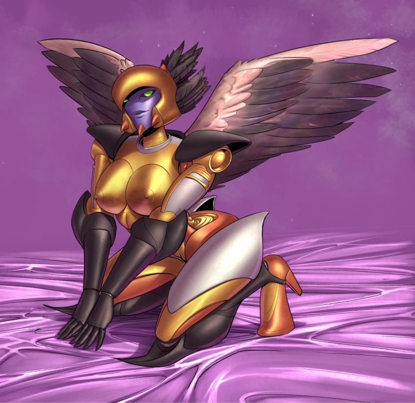 1girls airazor alien alien_girl athletic_female beast_wars bedroom big_boobs big_breasts boobs breasts busty female female_only green_eyes gynoid high_heels nipples robot robot_girl robot_humanoid solo solo_female thick_thighs tits topless transformers transformers_g1 wings yellow_nipples