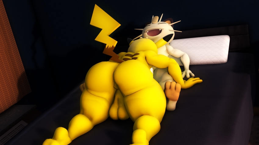 3d_(artwork) anthro anthro_on_anthro anthro_penetrated anthro_penetrating anthro_penetrating_anthro anthrofied balls ballsack blowjob bottomless bottomless_male completely_nude completely_nude_male gay gay_sex hand_on_head looking_pleasured male male/male male_only male_penetrated male_penetrating male_penetrating_male meowth muscular muscular_anthro muscular_male nude nude_male oral oral_penetration oral_sex penetration pikachu pokémon_(species) pokemon saiyangoku4_(artist) sfm source_filmmaker yaoi