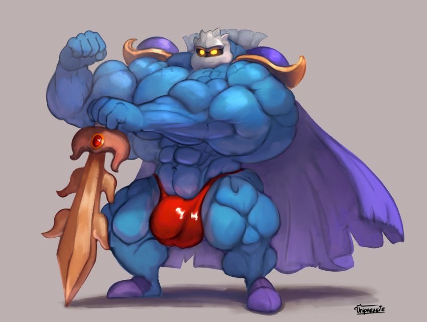 1boy abs biceps big_muscles bulge cape flexing flexing_bicep galaxia_(kirby) gay hyper hyper_muscle hyper_muscles hyper_muscular kirby_(series) male male_only mask masked masked_male meta_knight muscle muscular muscular_arms muscular_legs muscular_male pecs solo solo_male sword tagme thong uniparasite