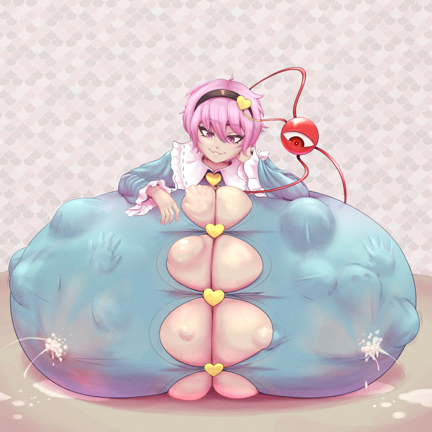 breast_vore breasts_bigger_than_body breasts_bigger_than_head breasts_bigger_than_torso breasts_on_floor enormous_breasts gigantic_breasts huge_breasts hyper hyper_breasts immobile inside_breasts lying_on_breasts massive_breasts pachinkomech satori_komeiji short_hair smile tagme too_big too_big_to_move touhou vore