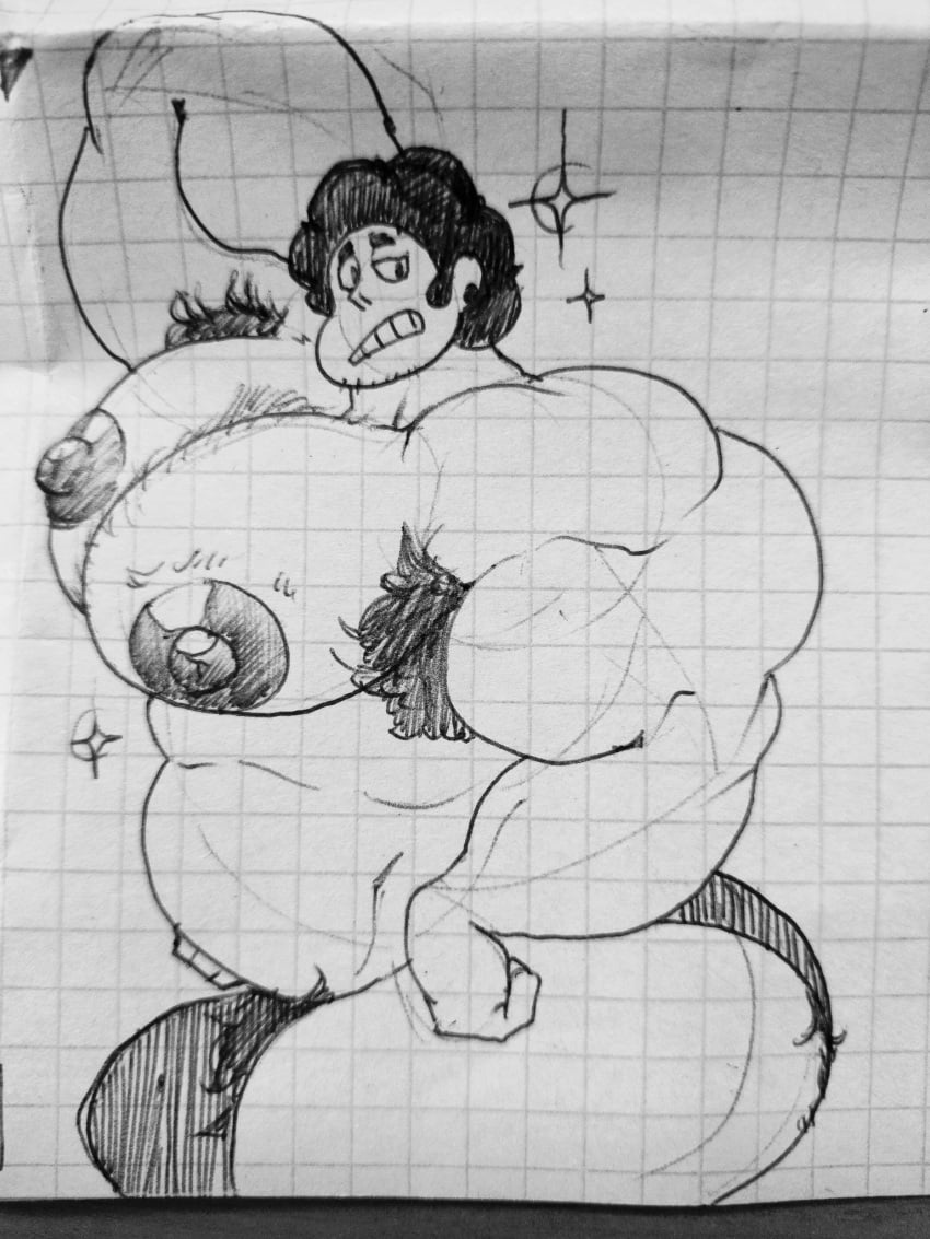 1boy biceps big_muscles bobthetanuki bulge ear_piercing extra_huge_bob extrasizedbob facial_hair hairy hairy_armpits hairy_ass hairy_butt hairy_chest hyper hyper_muscle hyper_muscles male male_only male_solo monochrome moobs nipples solo_male steven_quartz_universe steven_universe tagme thong