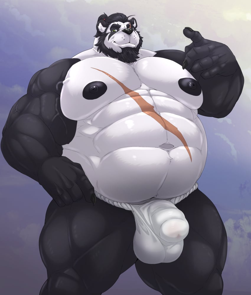 anthro asian_clothing bulge clothing east_asian_clothing fundoshi furry hi_res japanese_clothing male male_only musclegut muscular pecs solo taighet_28 underwear