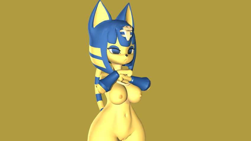 3d 3d_(artwork) 3d_model animal_crossing animal_ears ankha ankha_(animal_crossing) ankha_(hazeker) breasts cat_ears cat_tail doubutsu_no_mori feline hazeker nairu_(doubutsu_no_mori) nintendo nipples posing prisma3d pussy source_request wide_hips year_request