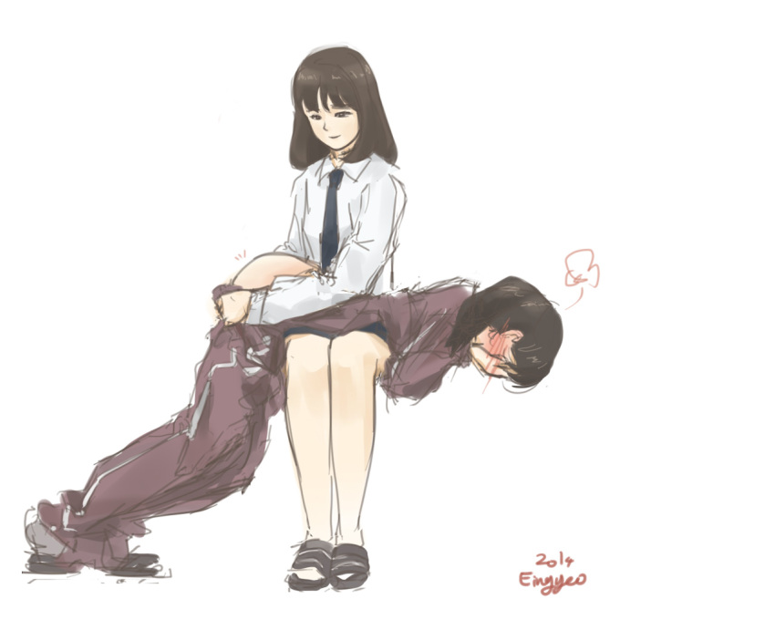 2girls blush classmates covering_eyes eingyeo femdom femsub over_the_knee over_the_knee_spanking school_uniform schoolgirl spanking student tagme