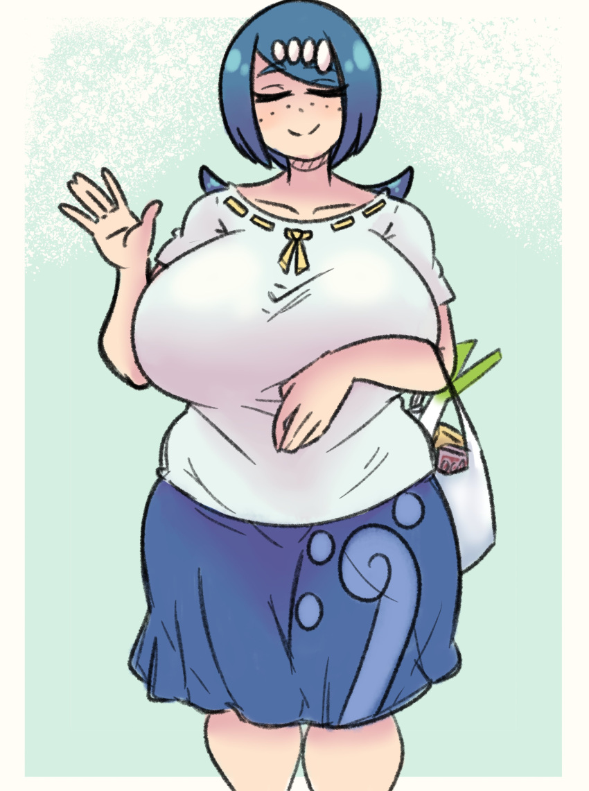 big_breasts blue_hair breasts closed_eyes female female_only gigantic_breasts inakotho lana's_mother_(pokemon) milf pokemon pokemon_sm tagme voluptuous