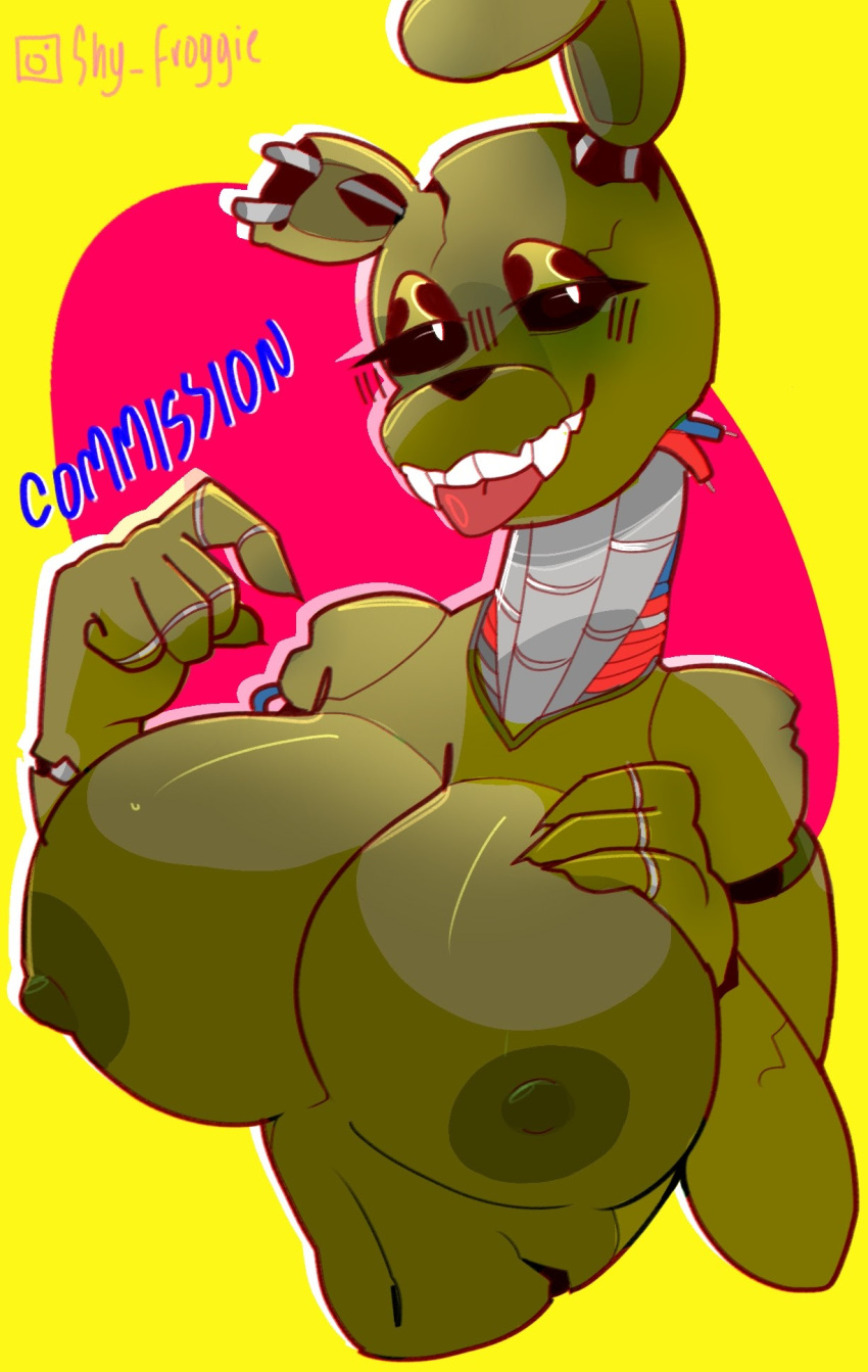 animatronic breasts breasts exposed_breasts exposed_nipples five_nights_at_freddy's fnaf nipples rule_63 rule_63 seductive shy_froggie springtrap tongue_out william_afton