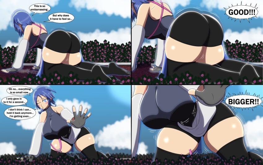 aqua_(kingdom_hearts) ass_focus bent_over expansion giantess growth justdrawingjake kingdom_hearts large_ass large_breasts outgrowing_clothes square_enix thick_thighs thighhighs tight_clothing