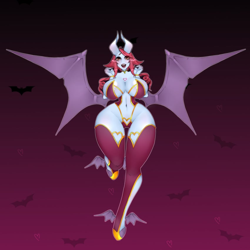 astral_girl big_breasts blue_skin boots breasts busty cleavage demon demon_girl demon_horns demon_wings female female_focus female_only full_body heart-shaped_pupils horns hourglass_figure large_breasts long_hair navel oc orianna_(astral_girl) red_hair skimpy skimpy_clothes solo standing succubus tagme thick_thighs thigh_boots wide_hips wings