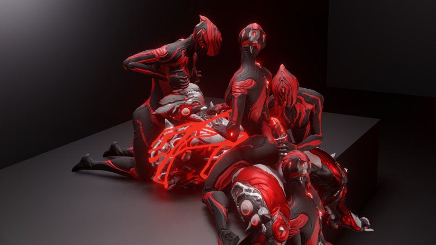 1futa 3d 3d_(artwork) 4girls alien_penis athletic_female athletic_futanari cock_ring cock_worship edging female_domination futanari glowing_cum hildryn_(warframe) human precum precum_drip robot sumsmutwriter tied_up warframe