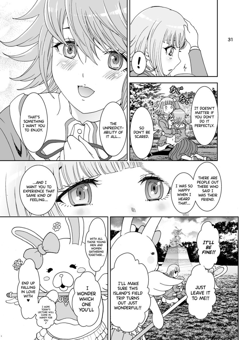 after_sex alter_ego_(danganronpa) ass bottomless bottomless_female breasts comic danganronpa danganronpa_2:_goodbye_despair english_text exposed_breasts fujisaki_chihiro incest large_breasts monomi_(danganronpa) nanami_chiaki no_panties page_31 right_to_left rurukichi straight_hair