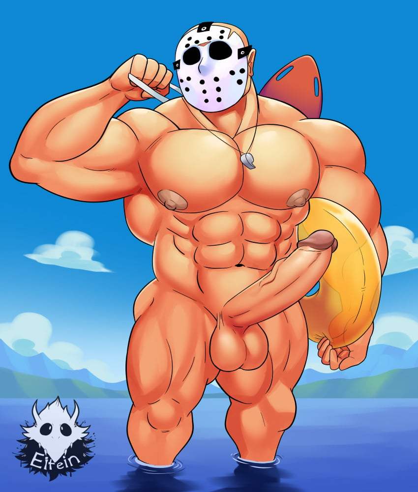 balls bara big_balls big_penis boner elfein erection friday_the_13th gay hockey_mask jason_voorhees male male_only muscles muscular nude penis solo solo_male whistle whistle_around_neck