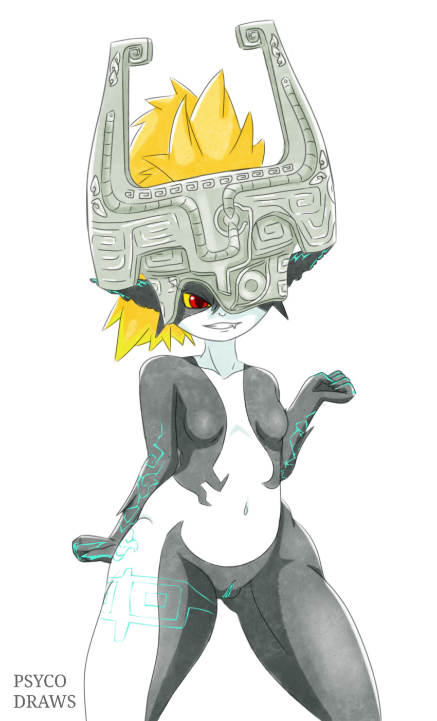 1girls breasts cute fanart female female_only midna nude nude_female original pose posing psycodraws pussy small_breasts smile solo the_legend_of_zelda twilight_princess white_background