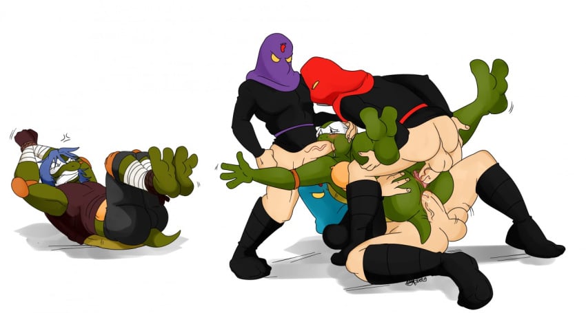 2_toes 2girls 3boys double_penetration foot_soldier interspecies nelsonnoir oral original_character scalie tail teenage_mutant_ninja_turtles turtle veiny_penis