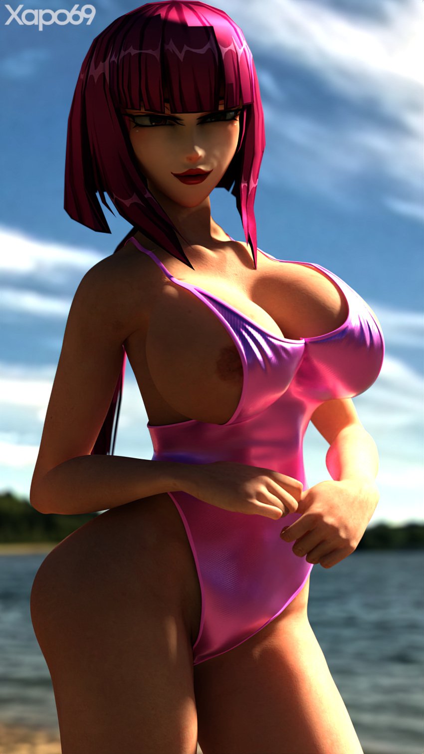 1girls 3d areola_slip beach big_ass big_breasts big_butt female female_only nipple_slip oboro_(taimanin_asagi) solo swimsuit taimanin_(series) taimanin_asagi taimanin_asagi_battle_arena xapo69