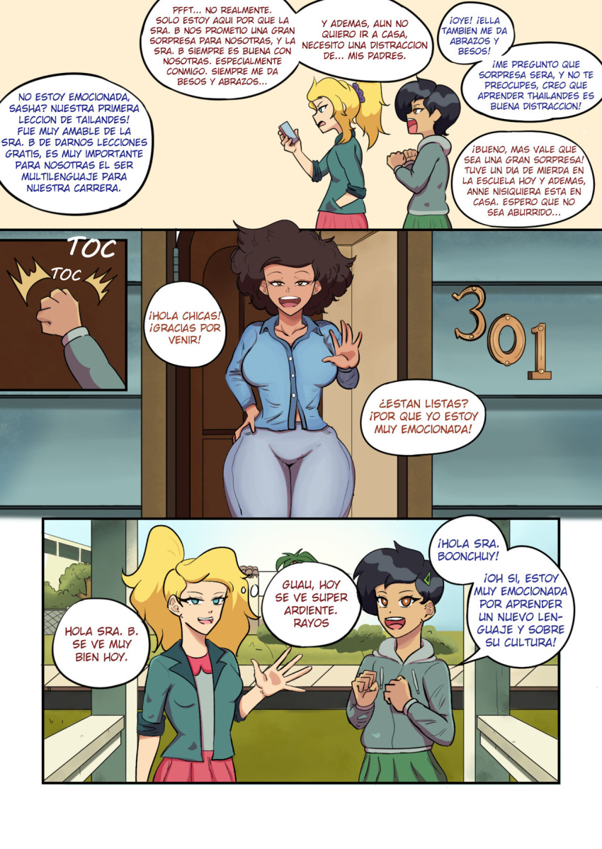 3girls age_difference amphibia big_ass big_breasts big_butt big_hips big_thighs black_hair blonde_hair blue_eyes brown_hair comic comic_page dark-skinned_female dark_skin disney disney_channel female female_focus female_only height_difference hourglass_figure huge_ass huge_breasts huge_butt huge_hips huge_thighs j8fraph large_ass large_breasts large_butt marcy_wu milf mother mrs._boonchuy multiple_girls oum_boonchuy sasha_waybright size_difference spanish_text straight_hair wide_hips yuri