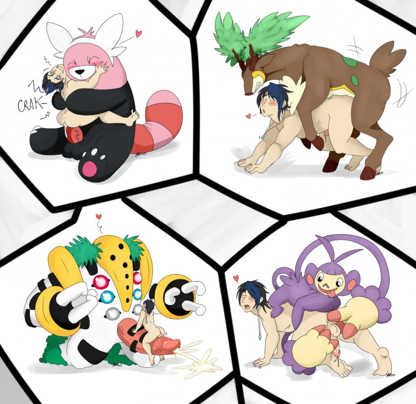 2019 ambipom anal anal_fingering anthro balls bewear blush feral hug impossible_fit it'll_never_fit male male_only necklace nelsonnoir nintendo original_character pokemon pokemon_bw pokemon_dppt pokemon_sm pokemon_team pokephilia regigigas sawsbuck summer_sawsbuck