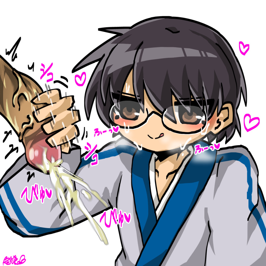 black_hair brown_eyes cum gay gintama glasses handjob japanese_clothes kehiko shimura_shinpachi sissy twink yaoi