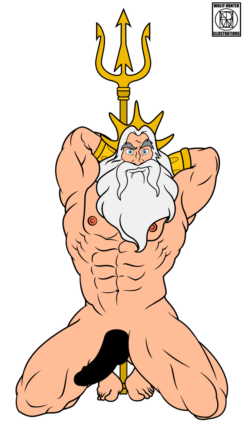 abs beach crown daddy disney hands_behind_head king_triton laying_down lebaxix male_only muscular_male muscular_thighs naked penis posing testicles the_little_mermaid white_beard wolffhunter_art