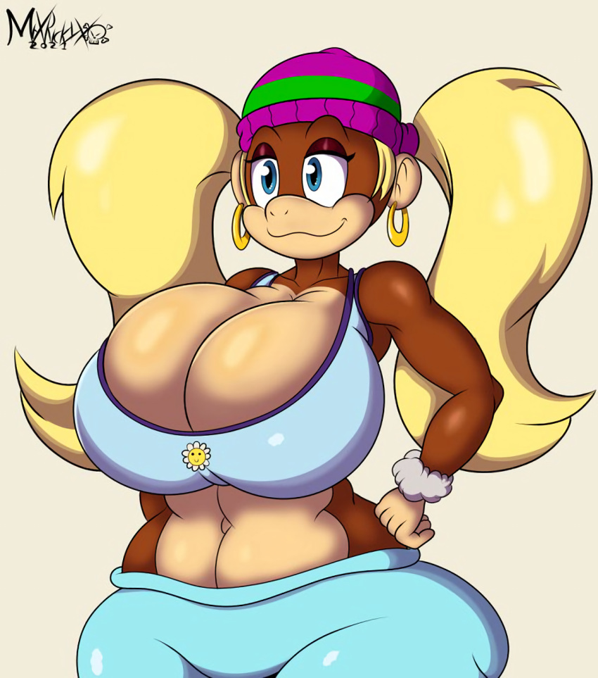 1girls armpits big_ass big_breasts breasts_bigger_than_head donkey_kong_(series) donkey_kong_64 enormous_ass enormous_breasts female female_focus female_only furry furry_only huge_ass huge_breasts long_hair massive_breasts monkey monkey_girl mrxrickyx nintendo primate tagme thick_thighs tiny_kong watermark wide_hips