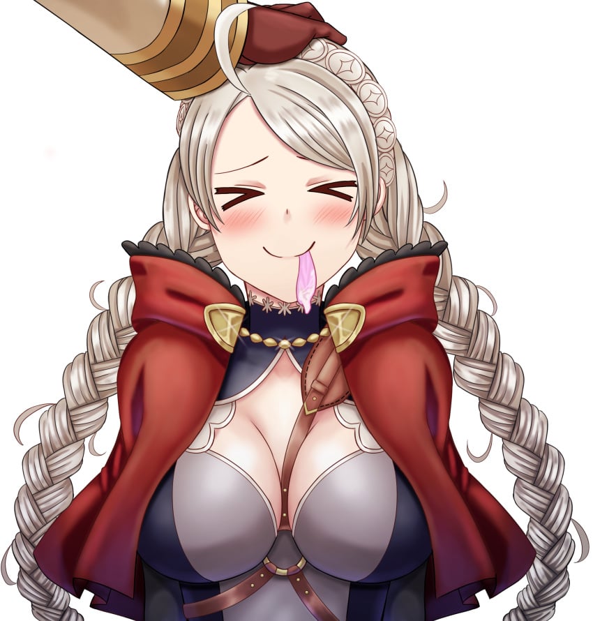 >_< 1boy 1girls ahoge bangs braid breasts capelet chest_harness cleavage closed_eyes closed_mouth commission condom cum drinking_from_condom female female_focus fire_emblem fire_emblem_fates fire_emblem_heroes gloves hairband harness headpat highres hood hooded_capelet kiran_(fire_emblem) kiran_(fire_emblem)_(male) leather leather_gloves leather_strap long_hair male nina_(fire_emblem) nintendo non-web_source saikunartworks smile transparent_background twin_braids upper_body used_condom white_background wholesome