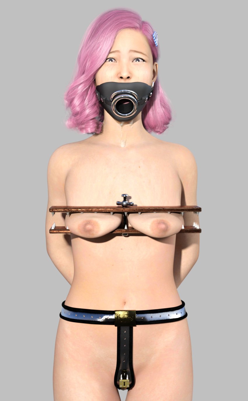 1girls 3d adorable arms_behind_back asian asian_female big_breasts bondage breast_press_(device) breast_torture breasts celebrity chastity chastity_belt chastity_device crying deerberrydaz female female_chastity female_only femsub gag influencer kidnapped looking_at_viewer nude open_mouth_gag pink_hair pink_hair_female real_person saliva spit starsmitten tears torture tube_gag twitch twitch.tv youtube youtuber