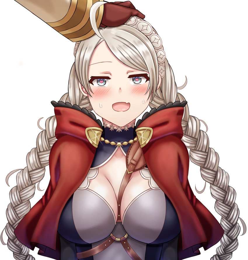 1boy 1girls ahoge bangs blush braid breasts capelet chest_harness cleavage closed_eyes commission female female_focus fire_emblem fire_emblem_fates fire_emblem_heroes gloves hairband harness headpat heart heart-shaped_pupils highres hood hooded_capelet kiran_(fire_emblem) kiran_(fire_emblem)_(male) leather leather_gloves leather_strap long_hair male nina_(fire_emblem) nintendo non-web_source open_mouth saikunartworks smile sweat symbol-shaped_pupils transparent_background twin_braids upper_body wholesome