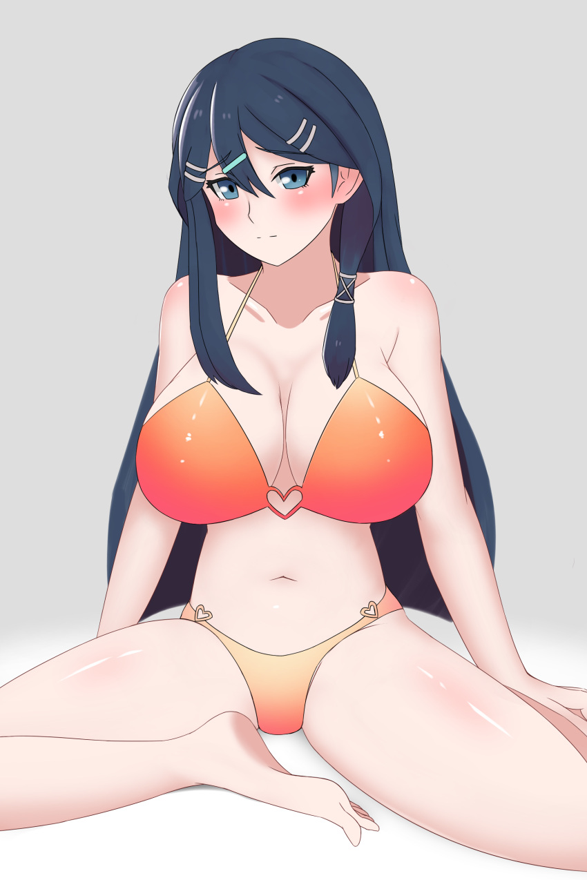 1girls alternate_breast_size alternate_costume bare_legs big_breasts bikini blue_eyes blue_hair breasts cleavage female female_only fire_emblem hair_between_eyes huge_breasts large_breasts legs long_hair looking_at_viewer nintendo orange_bikini orange_swimsuit oribe_tsubasa pibu sitting solo swimsuit tokyo_mirage_sessions_#fe very_long_hair