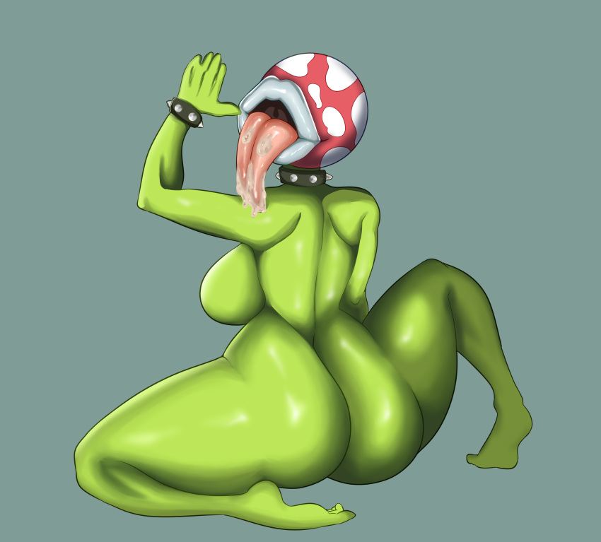 anthro big_ass big_breasts big_tongue bizarre bodily_fluids female jesara12 mario_(series) pakkun piranha_plant plantie semen_in_mouth