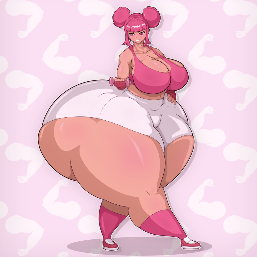 1girls ass big_ass big_breasts big_butt blush bottom_heavy breasts bubble_ass bubble_butt fat_ass female female_focus female_only fiffer gigantic_ass hair_buns huge_ass huge_breasts huge_butt huge_hips huge_thighs hyper hyper_ass hyper_butt hyper_thighs iladiesart jenny_(fiffer) massive_ass oppainkiller pink_hair round_ass shorts smile solo tank_top thick_ass thick_legs thick_thighs wide_hips