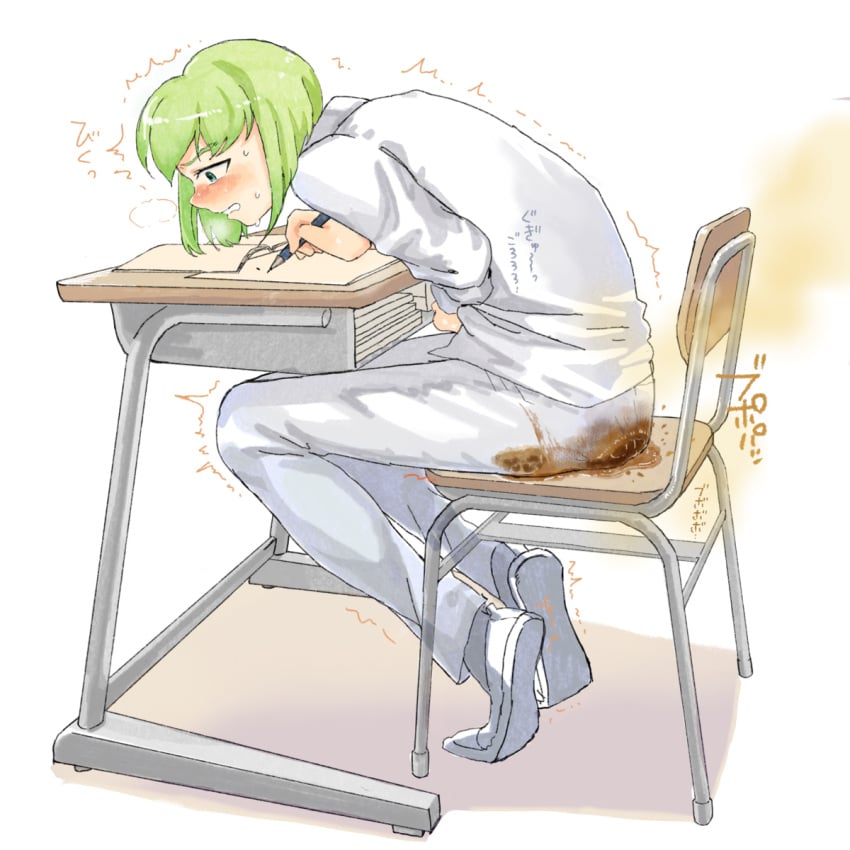 classroom full-package_futanari green_hair pantypoop scat school soiling soiling_clothing