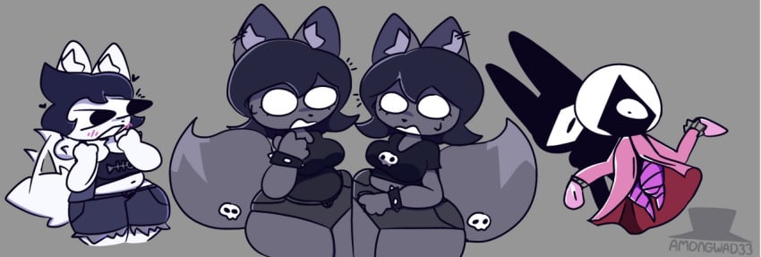 anthro earrings female jim_(whaatzit) kobi_(whaatzit) raccoon rebecca_(whaatzit) shorts tail thick_thighs wagging_tail whaatzit white_eyes
