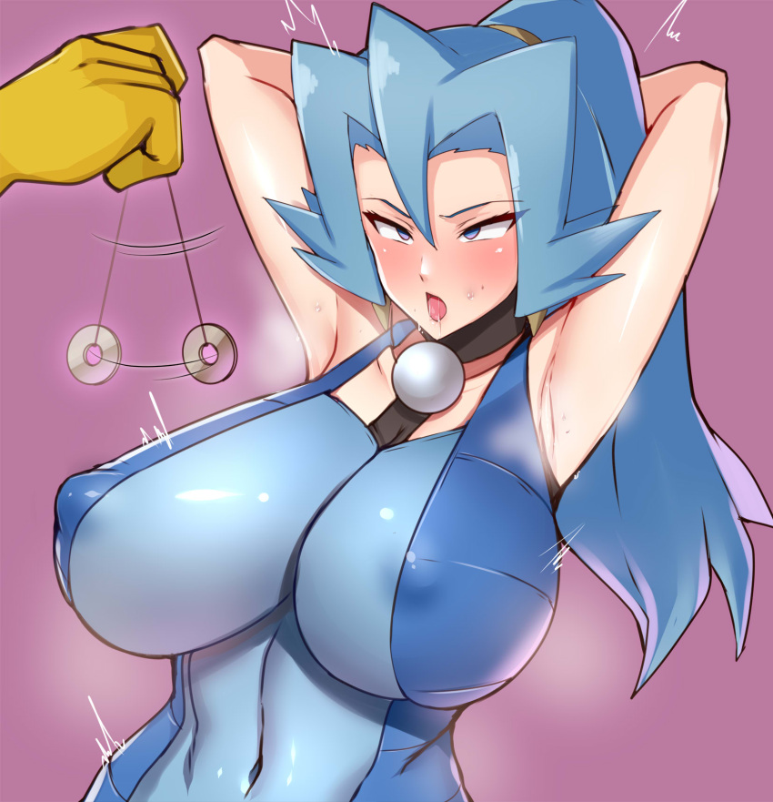 ahe_gao armpits arms_behind_head belly_button big_breasts blush breasts breasts_bigger_than_head choker clair_(pokemon) drooling erect_nipples erect_nipples_under_clothes female femsub harunori_oogami hypno hypnosis mind_control navel navel_line nintendo nipples nipples_visible_through_clothing open_mouth pokemon pokemon_(species) pokemon_gsc saliva skin_tight skinsuit slim_waist sweating sweaty tongue wide_hips