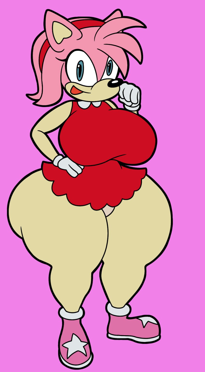 amy_rose blue_eyes dumptruck_ass gloves headband hyper mad_(series) mr_artstyle_(artist) parody red_dress sonic_(series)