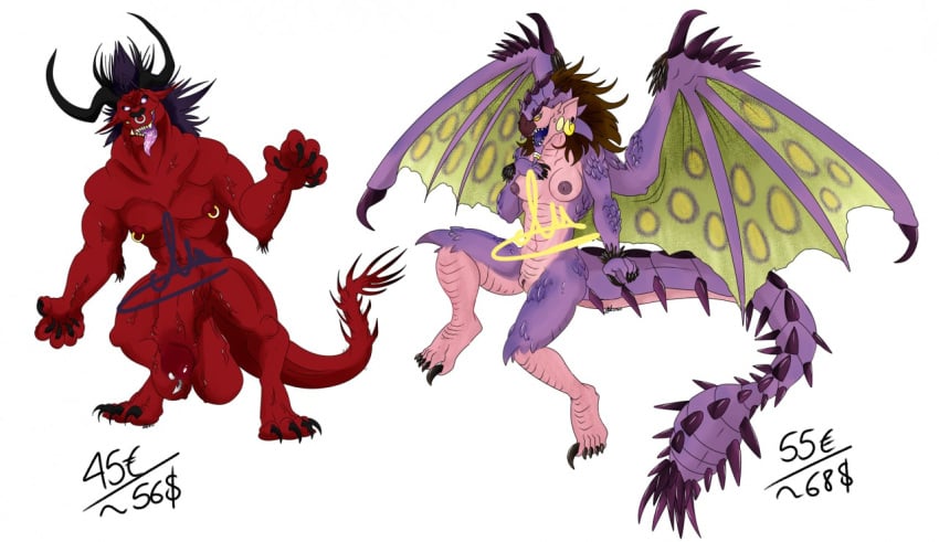 1boy 1girls adoptable anthro anthrofied behemoth behemoth_(mh) claws dragon horns large_breasts large_penis monster monster_hunter nelsonnoir nipple_piercing nose_ring open_mouth pussy rathian scalie wings