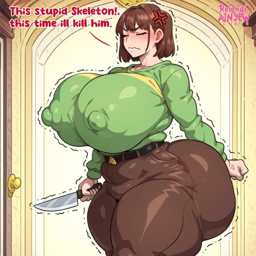 1girls aged_up ai_generated ass big_ass big_butt bubble_butt chara chara_(undertale) undertale