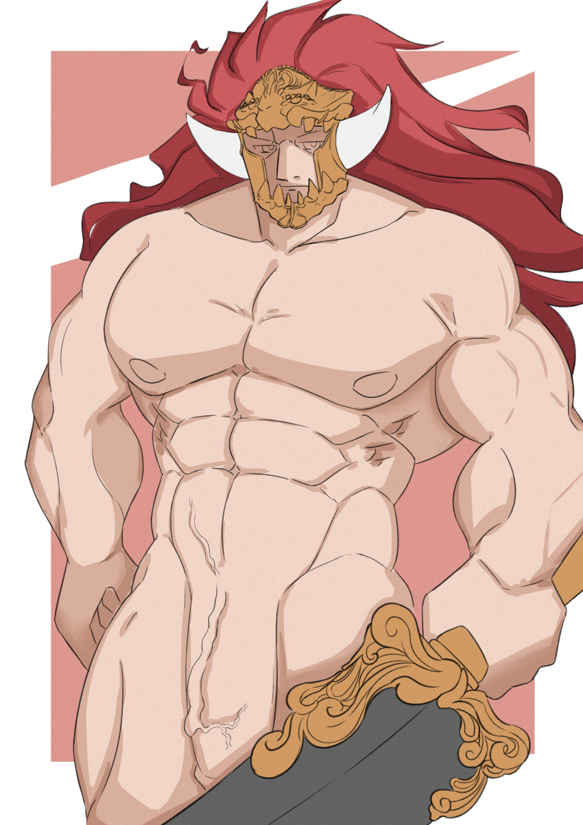 1boy deity demigod elden_ring fromsoftware helmet huge_cock male male_only muscular_male nude nude_male penis starscourge_radahn sword zong_kidd