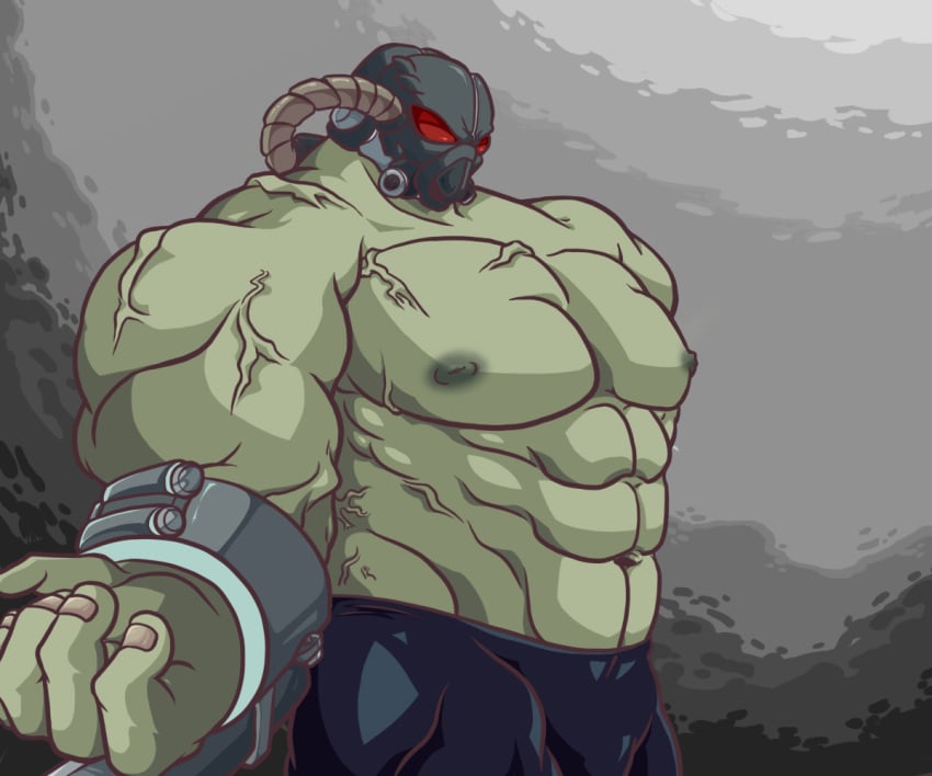 bethesda_softworks fallout frank_horrigan gay green_skin muscular mutant nightmare_husbando power_armor tagme toned video_game_character wheatwesley