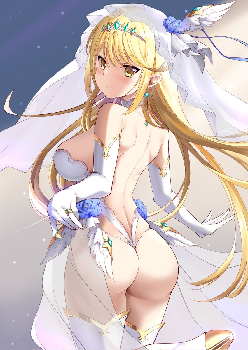 ass bride daive female female_only kou45210607 mythra sideboob solo tagme wedding_dress xenoblade_(series) xenoblade_chronicles_2