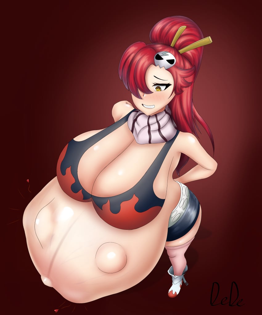 1girls belly big_belly big_breasts breasts cleavage demidegen female fetal_movement huge_breasts pregnant red_hair tengen_toppa_gurren_lagann yoko_littner