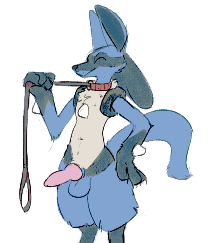 balls feral fur genitals hi_res knot leash leash_and_collar lucario male mindkog nintendo pokemon pokemon_(species) pokemon_only solo spikes standing video_games