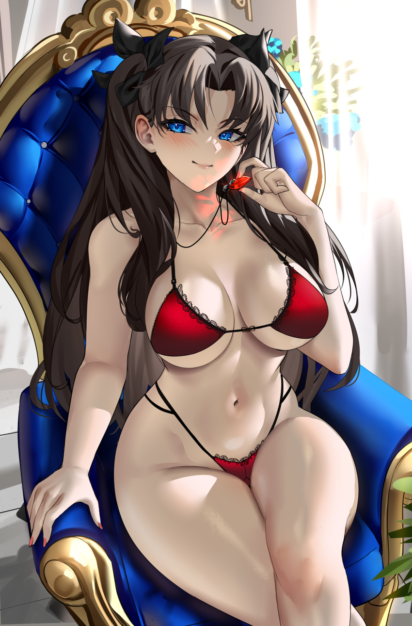 1girls 2022 absurd_res alternate_breast_size blue_eyes bra breasts brown_hair enmanuelart20 fate/stay_night fate_(series) female female_only hips huge_breasts looking_at_viewer red_bra slim_waist solo thick_thighs thighs tohsaka_rin twintails wide_hips