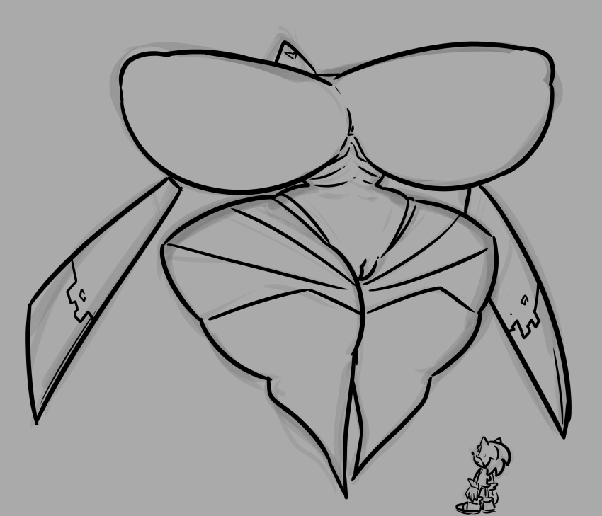 1boy 1girls gammanaut giantess hourglass_figure huge_breasts hyper_breasts monochrome ninja_(sonic_frontiers) pussy robot robot_girl robot_humanoid sega size_difference sketch sonic_(series) sonic_frontiers sonic_the_hedgehog sonic_the_hedgehog_(series) thick_thighs wide_hips