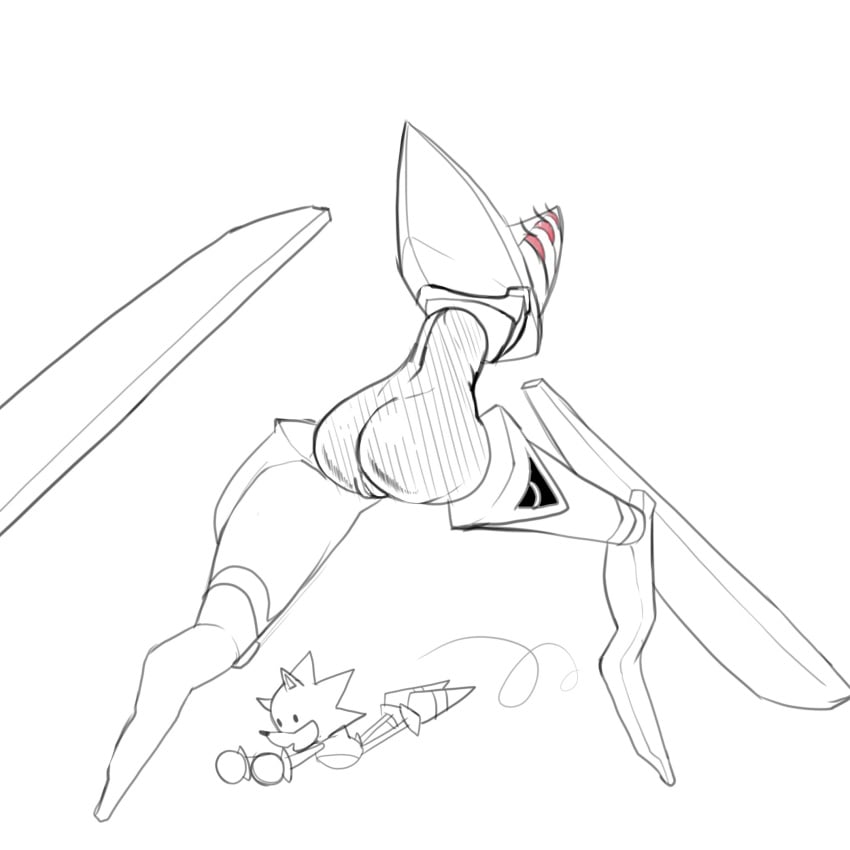 arm_blade ass disembodied_limb fours_(artist) hourglass_figure monochrome ninja_(sonic_frontiers) pussy robot robot_girl robot_humanoid sketch sonic_(series) sonic_frontiers sonic_the_hedgehog sonic_the_hedgehog_(series) wide_hips