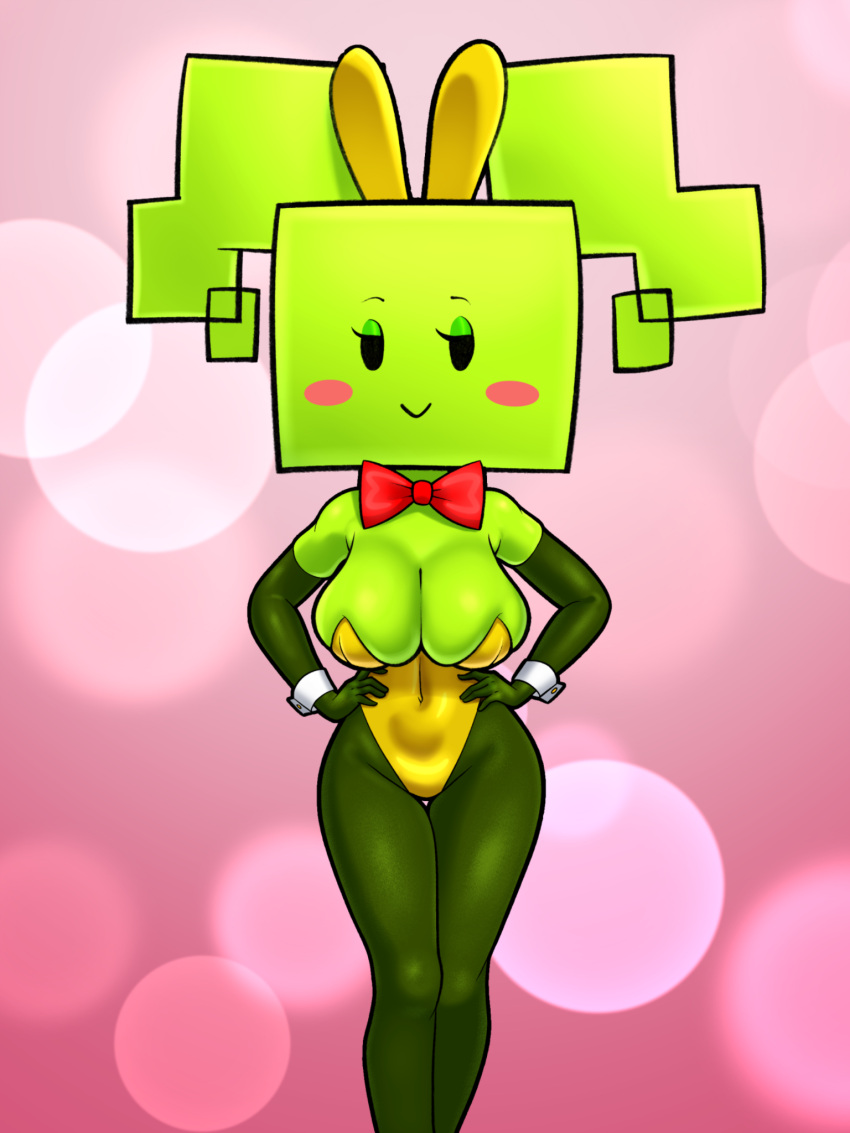 1girls 2022 2d :> big_breasts bowtie breasts bunny_ears bunnysuit cleavage clothed clothing elbow_gloves female female_focus female_only gloves green-skinned_female green_body green_skin hands_on_hips hi_res highres looking_at_viewer mario_(series) mimi_(super_paper_mario) mob_face navel nintendo paper_mario pink_background png portrait pose posing simple_background sleepiitreat solo solo_female solo_focus standing tits twintails video_games wide_hips wrist_cuffs