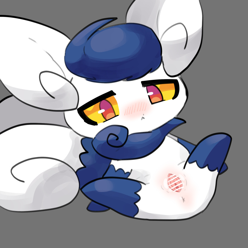 blush censored eromorudo female genitals hi_res looking_at_viewer meowstic nintendo pokémon_(species) pokemon pussy simple_background solo spread_pussy spreading video_games white_background white_body