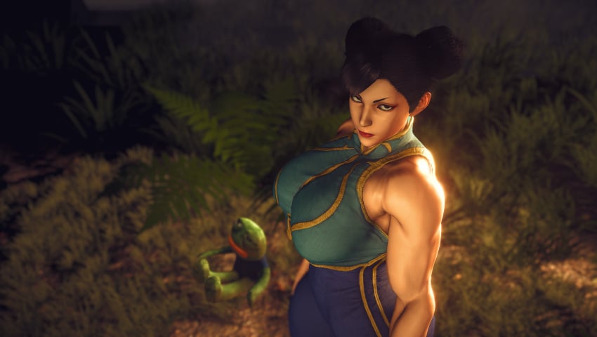 1girls 3d asian asian_female chun-li clothed clothed_female clothes clothing female female_only fully_clothed hairbun hairbuns justfrog-entertainment looking_at_viewer muscle muscular_female solo street_fighter street_fighter_v vgcvr virt-a-mate virtamate