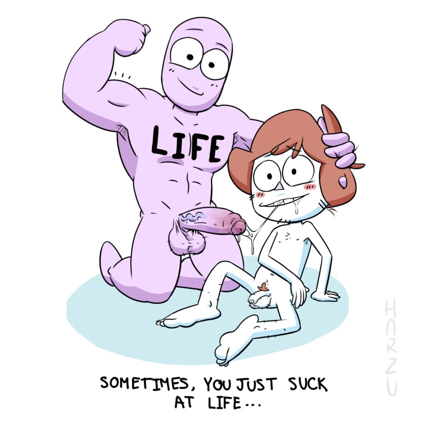 2boys after_fellatio after_oral cum_in_mouth cum_string dick gay harzu life_(personification) nude_male_nude_male orange_pubic_hair owlturd pubic_hair purple_body shen_(shencomix) shencomix white_body